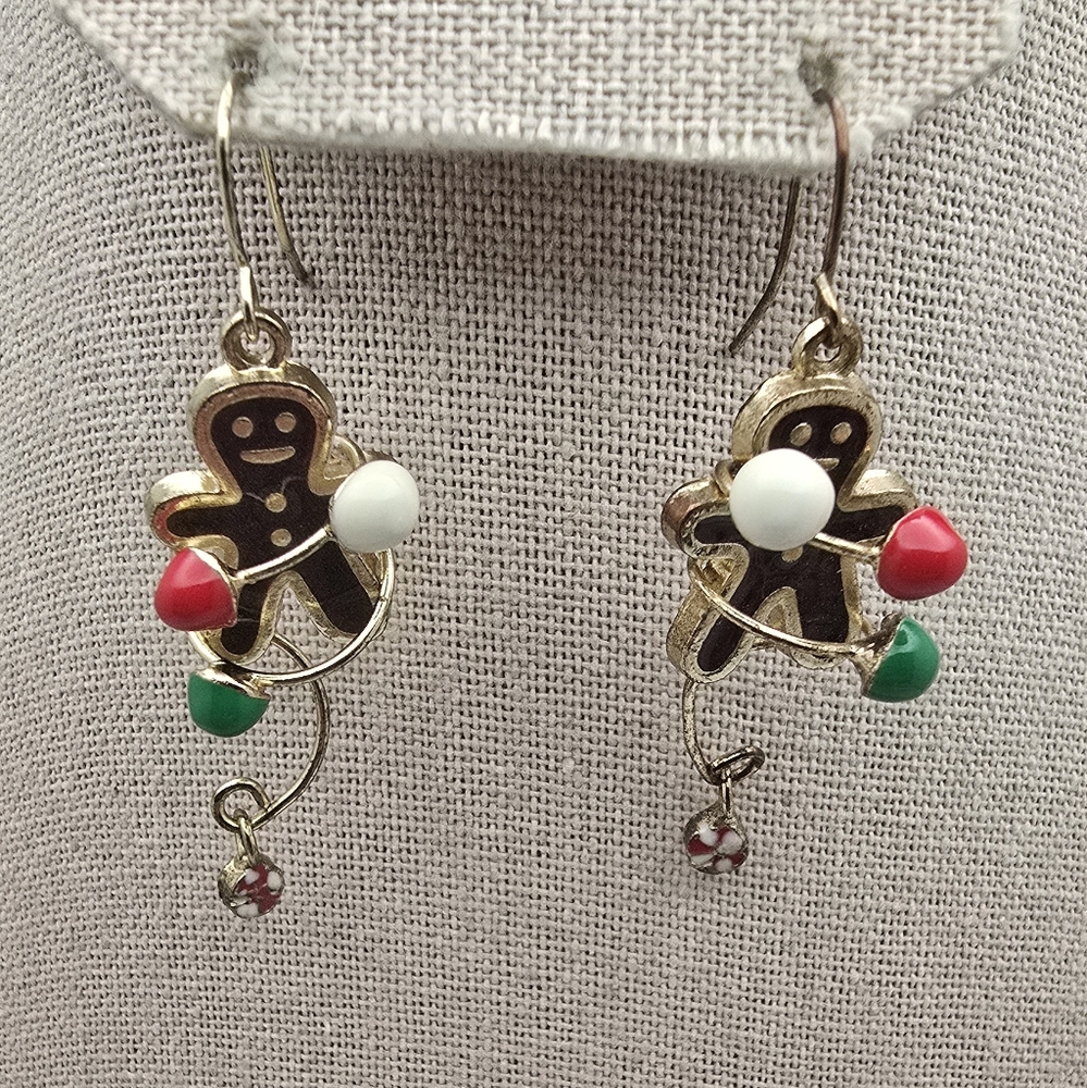 Charming Holiday Gingerbread Earrings with Gold and Red Accents
